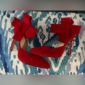 MMJULY Z&L Fashion Women's Pointy Toe High Heel Red Stiletto Big Bow Dress Pumps